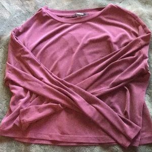 long sleeve dark purple shirt, kind of cropped